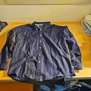 Mens Tommy Hilfiger Golf Blue Gold Plaid 55% Cotton 45% Tencel  Shirt Large